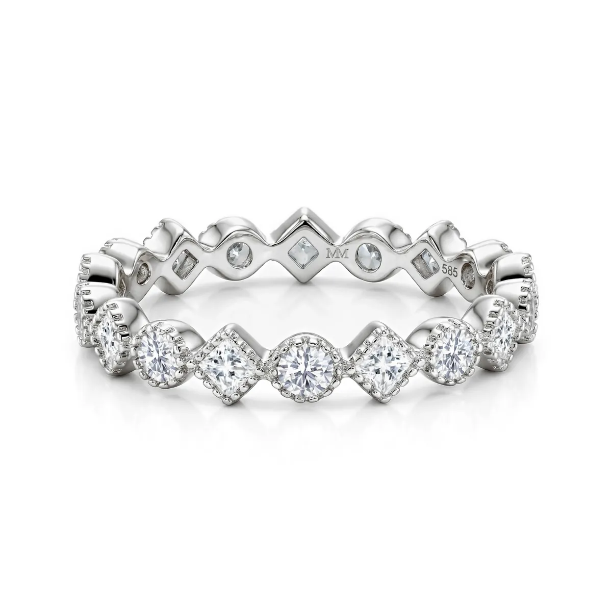 Verona - Quadratischer und Runder Moissanit Eternity Ring mit Milgrain-Details