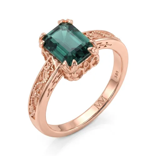 Verdisia - Vintage Floraler Smaragdschliff Grüner Moissanit Verlobungsring