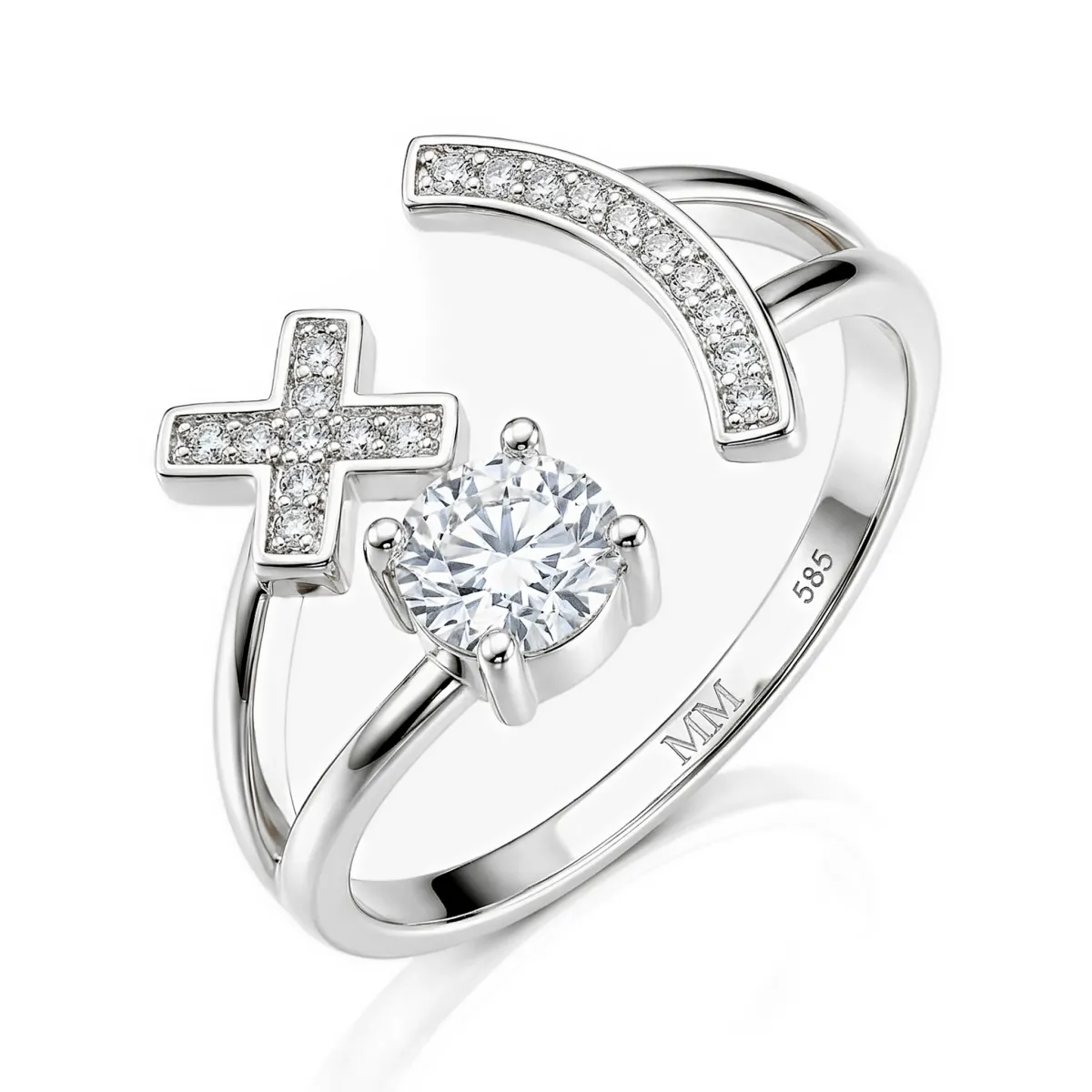 Lexis - Moissanit-Ring Mit Kreuz- Und Halbmond-Pavé-Design