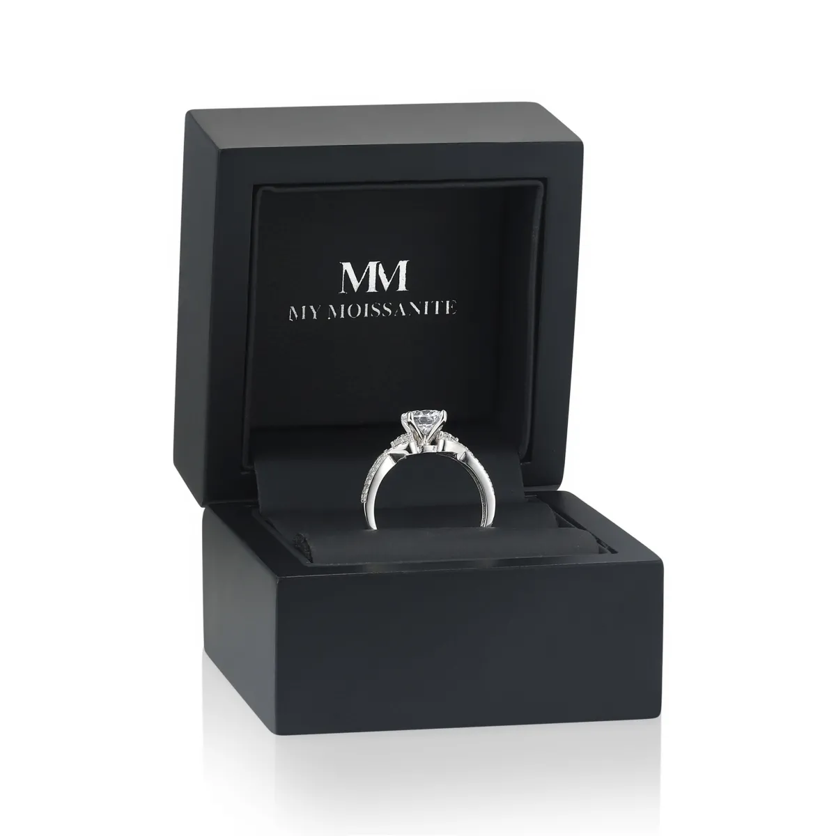 Mirari - Moissanit Verlobungsring Mit Gedrehtem Split-Shank und Pavé-Set-Akzenten