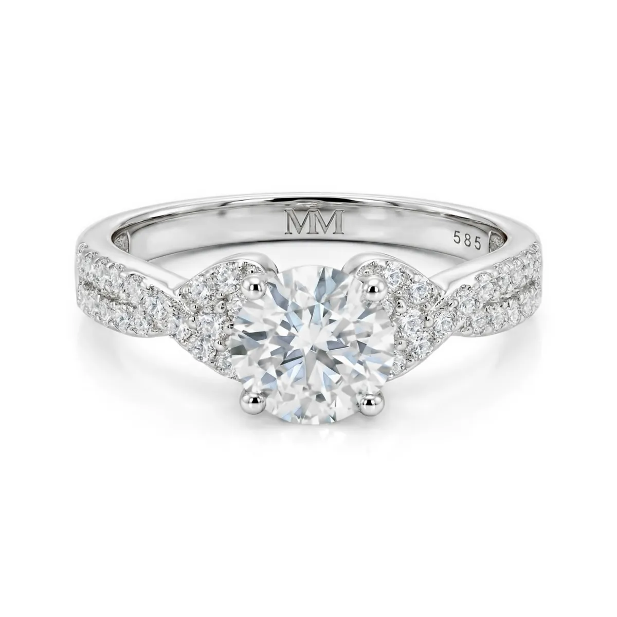 Mirari - Moissanit Verlobungsring Mit Gedrehtem Split-Shank und Pavé-Set-Akzenten