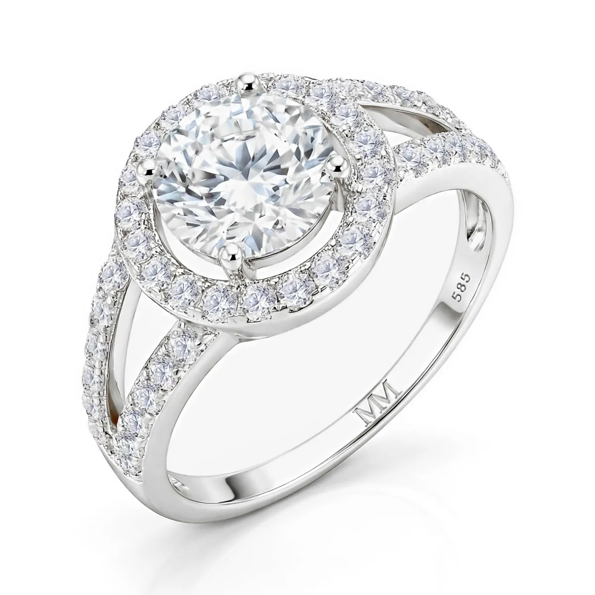 Regalyn - Moissanit Verlobungsring Mit Halo und Split-Shank Design