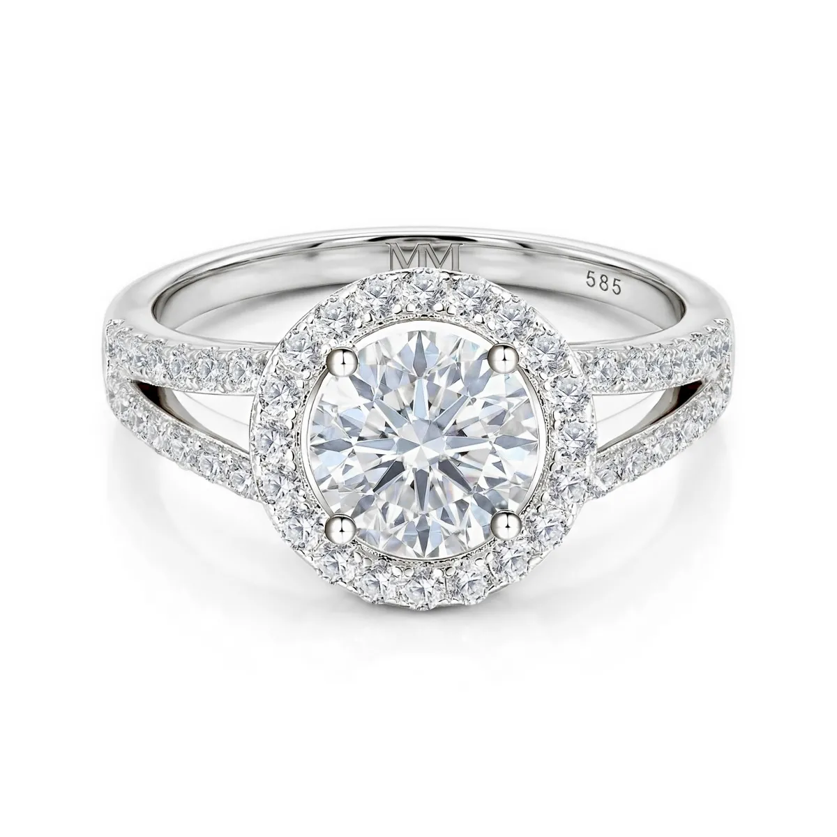Regalyn - Moissanit Verlobungsring Mit Halo und Split-Shank Design