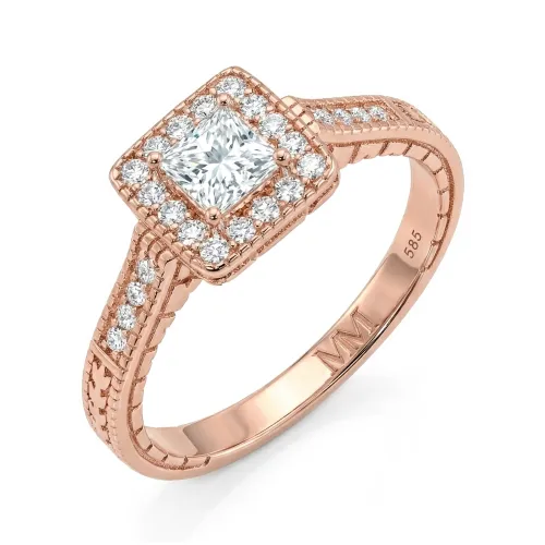 Paragone - Prinzess Schliff Moissanit Halo Verlobungsring Mit Texturiertem Band