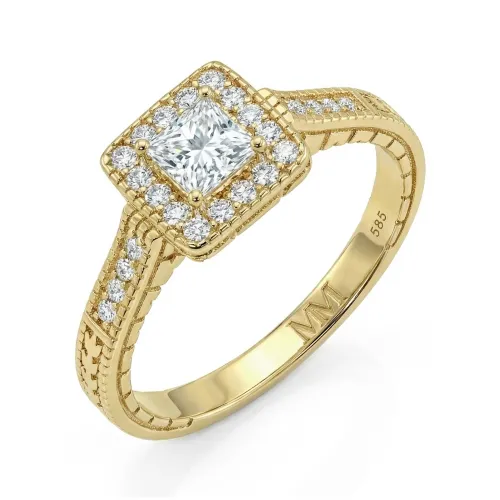 Paragone - Prinzess Schliff Moissanit Halo Verlobungsring Mit Texturiertem Band