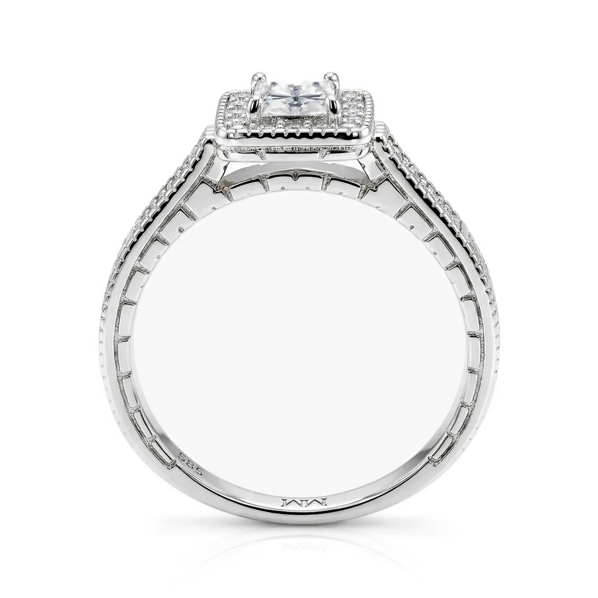 Paragone - Prinzess Schliff Moissanit Halo Verlobungsring Mit Texturiertem Band