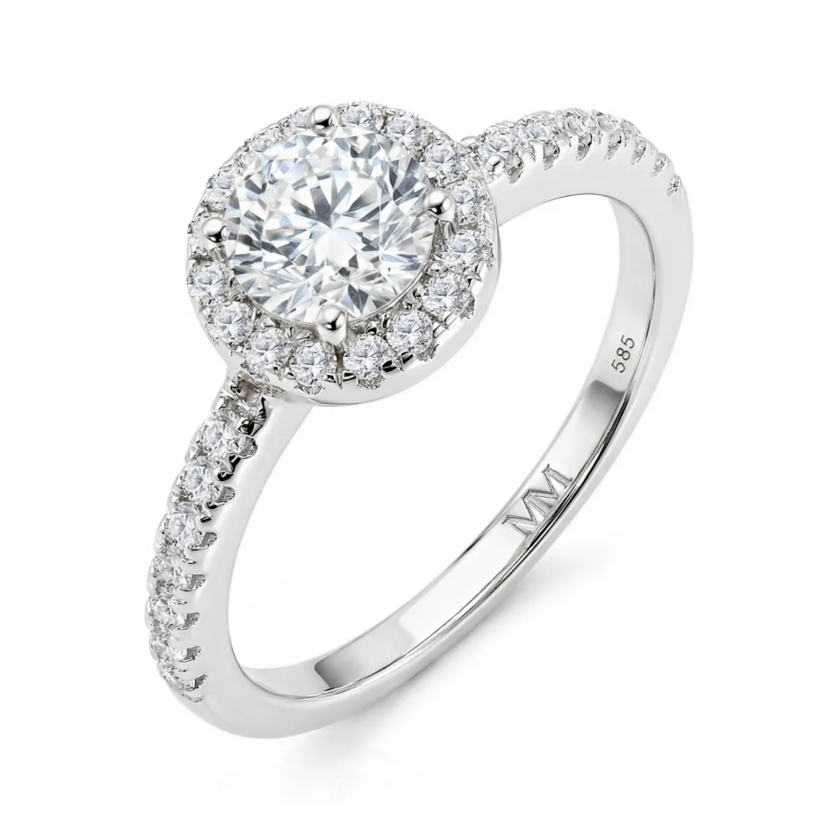 Dynara - Moissanit Verlobungsring Mit Halo Und Pavé Band