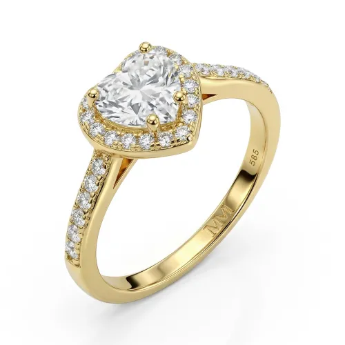 Amoria - Herzschliff Moissanit Verlobungsring mit Halo und Pavé Eingefassten Seitensteinen