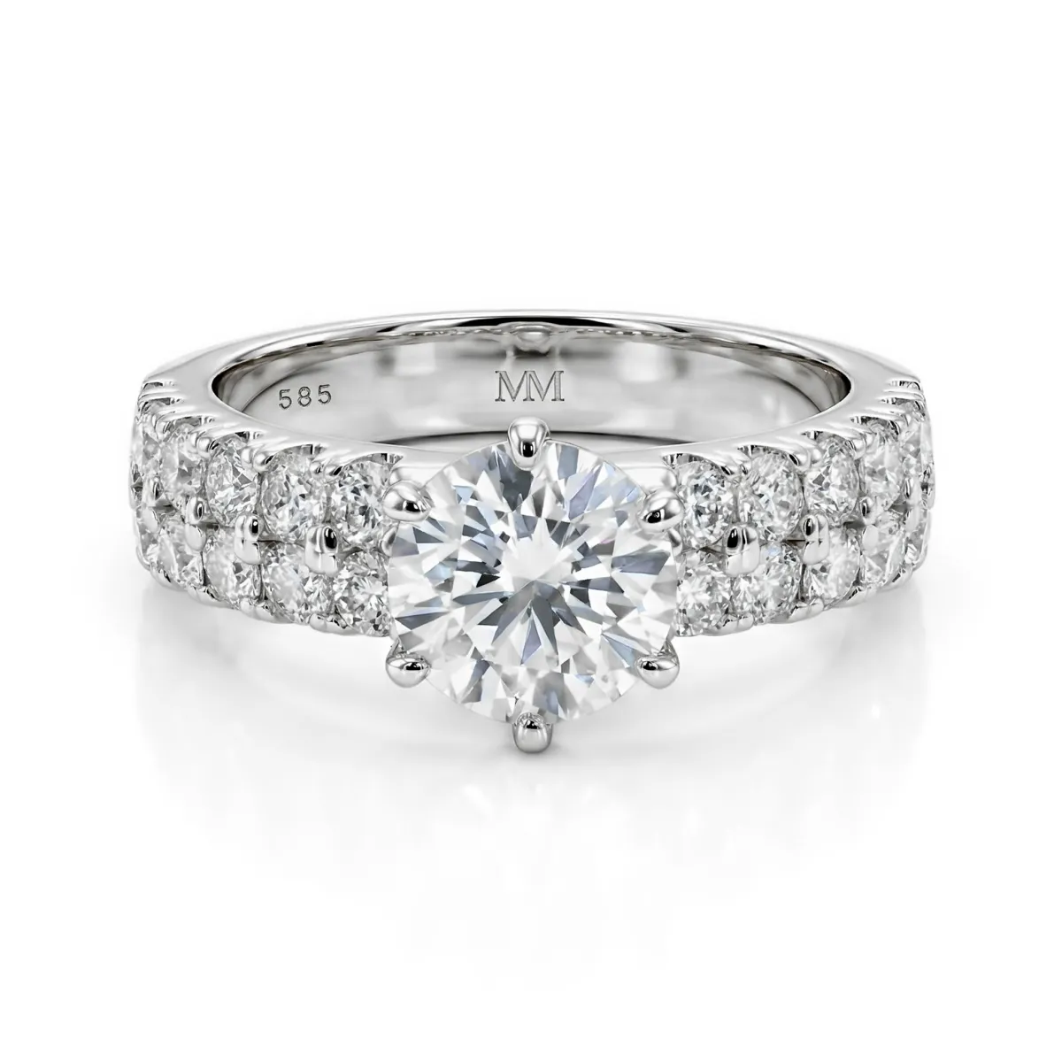 Serena - Moissanit-Ring mit doppeltem Pavé-Seitensteinen