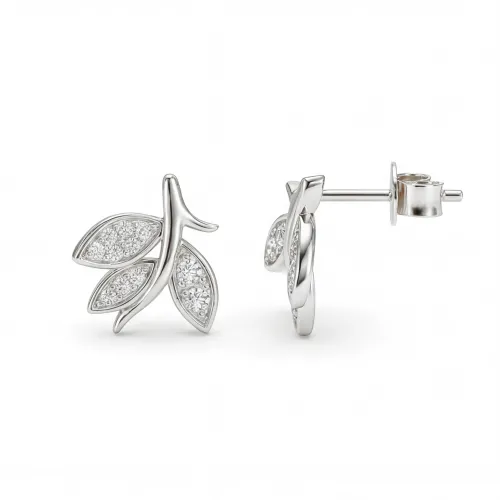 Pavé Leaves - Moissanit Ohrstecker