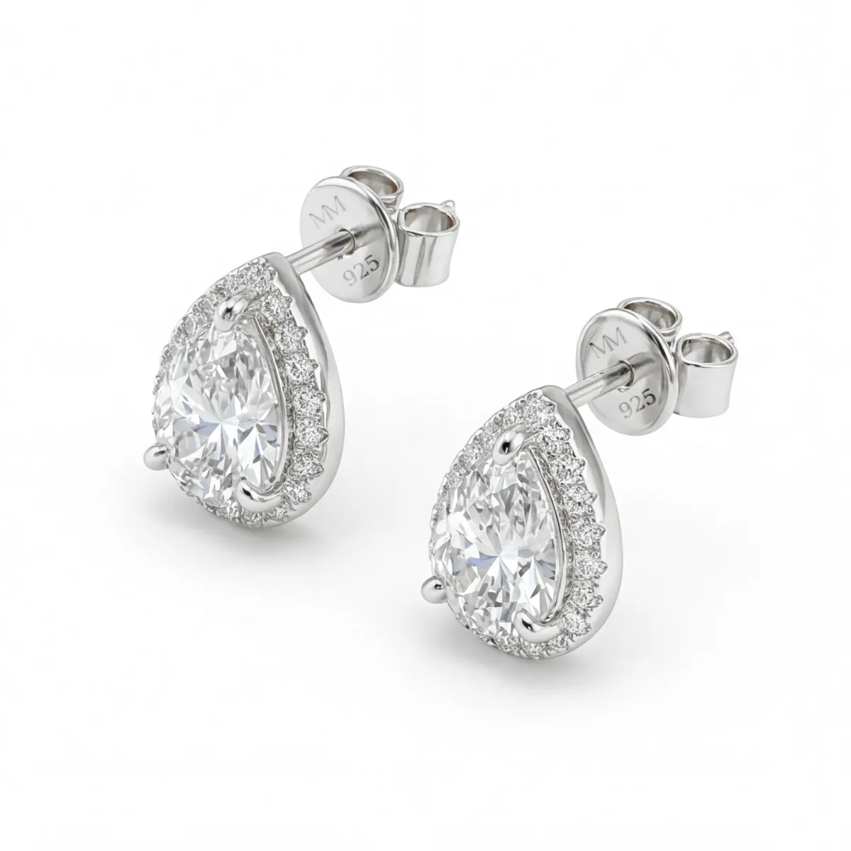Halo Pears - Birne Moissanit Ohrstecker in Halo-Fassung