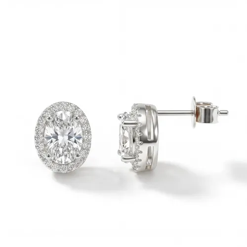 Ellipse - Ovalschliff Moissanit Ohrstecker im Halo-Setting