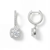 Cushion Drops - Kissenschliff Moissanit Halo & Huggie Tropfenohrringe