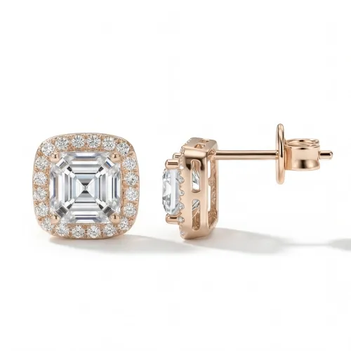 Tetrona - Asscher-Schliff Moissanit Ohrstecker im Halo-Design