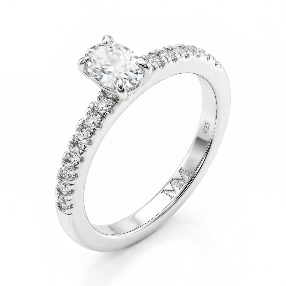 Nina - Ovalschliff Moissanit Ring mit Pavé-Seitensteinen