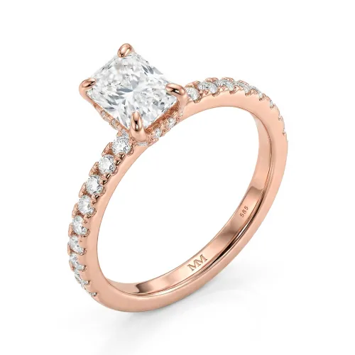 Astra - Radiant-Schliff Moissanit Ring mit Pavé-Seitensteinen & Versteckter Halo