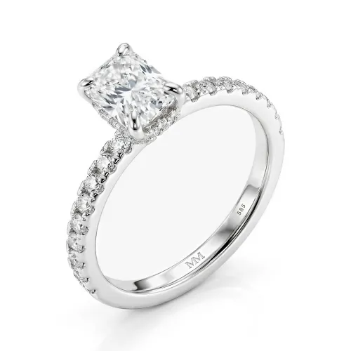 Astra - Radiant-Schliff Moissanit Ring mit Pavé-Seitensteinen & Versteckter Halo