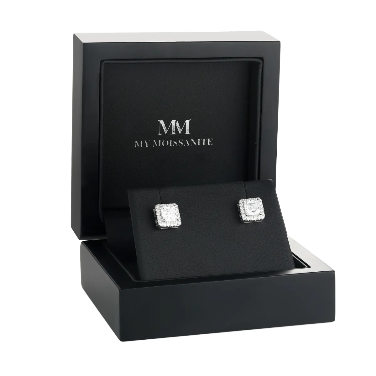 Tetrona - Asscher-Schliff Moissanit Ohrstecker im Halo-Design