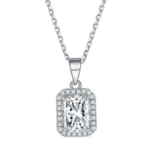 Gemina - Wisiorek z Moissanitu o Szlifie Promiennym w Otoczeniu Halo