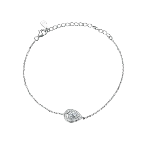 Peraise - Bransoletka z Moissanitu o Szlifie Gruszka z Łańcuszkiem Ankier i Halo