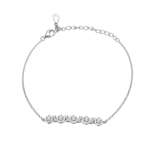 Octet - Bransoletka z Moissanitem w Sześciokątnej Oprawie Bezel z Regulowanym Łańcuszkiem Ankier