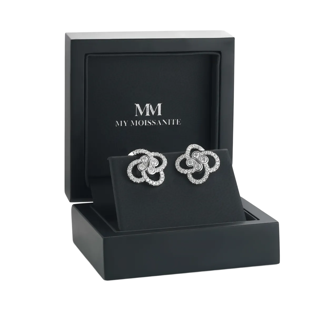 Vortexia - Florales Motiv Moissanit Kleeblatt Ohrringe Mit Pave-Gesetztem Funkeln