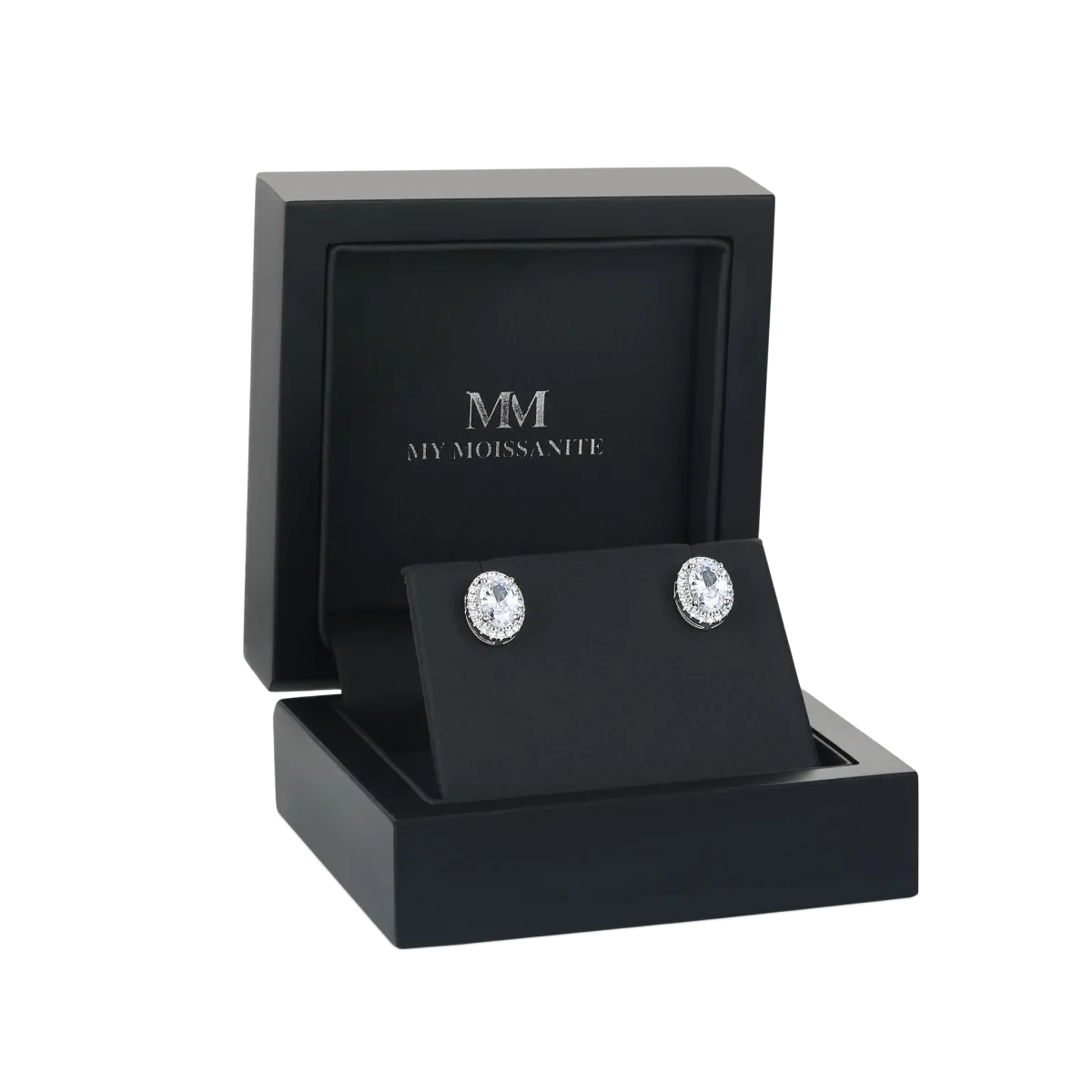 Ellipse - Ovale Moissanit-Ohrstecker in Halo-Fassung