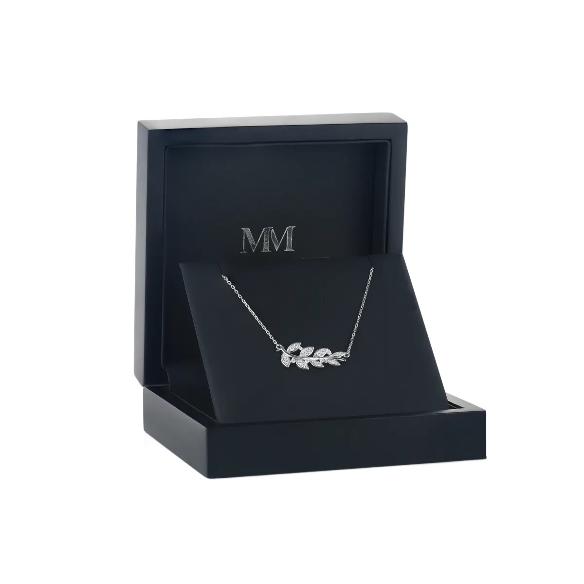 Botanica - Blattmotiv-Moissanit-Halskette in einer anmutigen Pave-Fassung