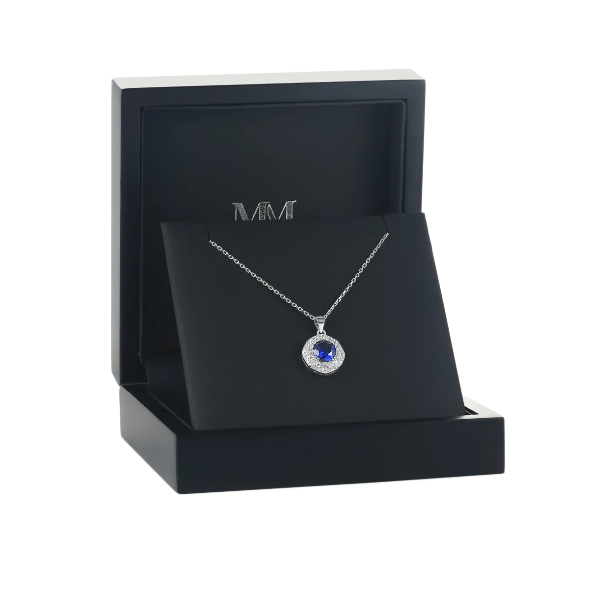Purelle - Königsblauer Moissanit Halo Anhänger Mit Gliederkette