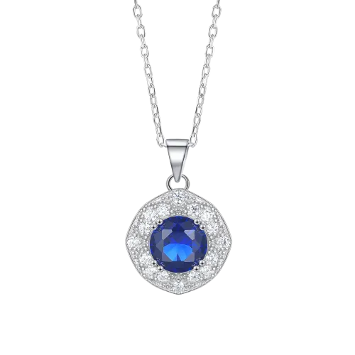 Purelle - Królewski Niebieski Wisiorek z Moissanitu z Halo