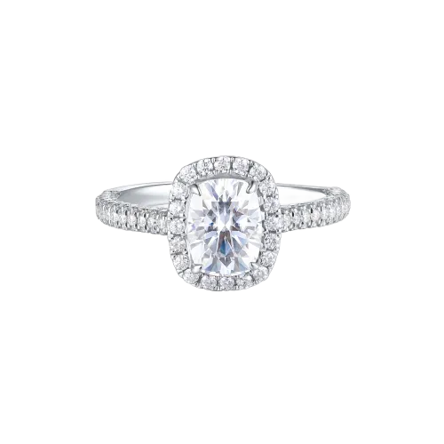 Plushette - Pierścionek Zaręczynowy Z Moissanitem W Ograniczeniu Poduszka Z Halo I Mikropawie Split-Shank