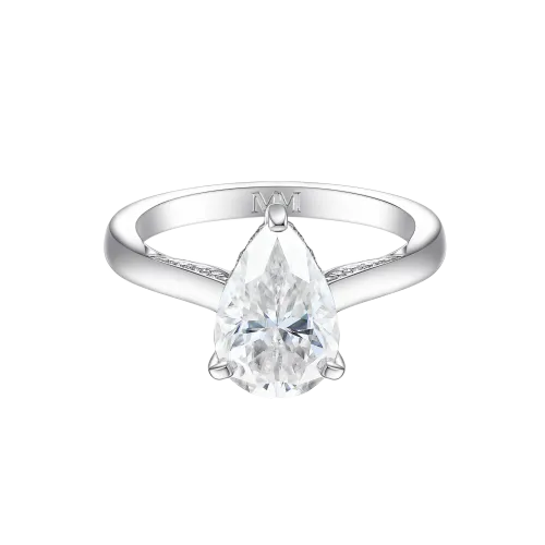 Poirine - Gruszka Moissanit Pierścionek z Hidden Halo i Pavé Kamieniami Akcentującymi