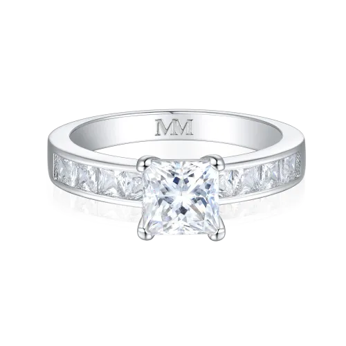 Clarity - Princess Cut Moissanite Engagement Ring with Channel-Set Side Stones
