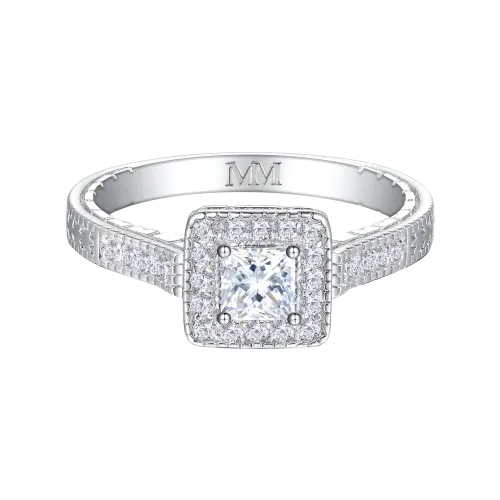 Paragone - Princess Cut Moissanite Halo Engagement Ring With Textured Band