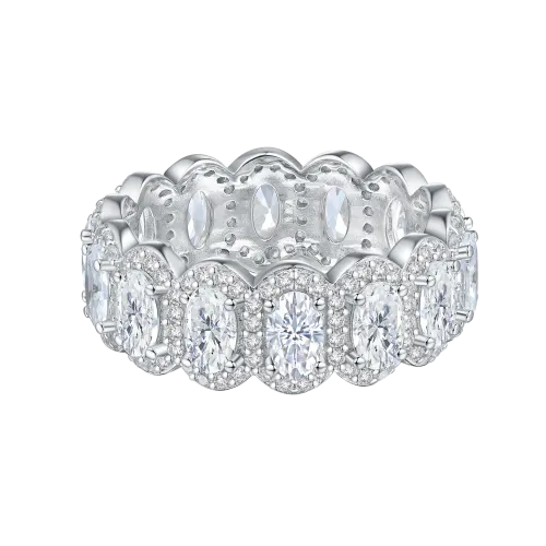 Opaline - Owalny Moissanitowy Eternity Pierścionek Ze Skallopowanym Pavé Halo