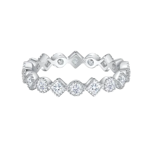 Verona - Kwadratowy i Okrągły Moissanitowy Pierścionek Eternity z Detalami Milgrain