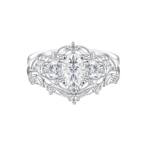 Fiorine - Owalny Moissanit Zestaw Ślubny z Motywem Roślinnym
