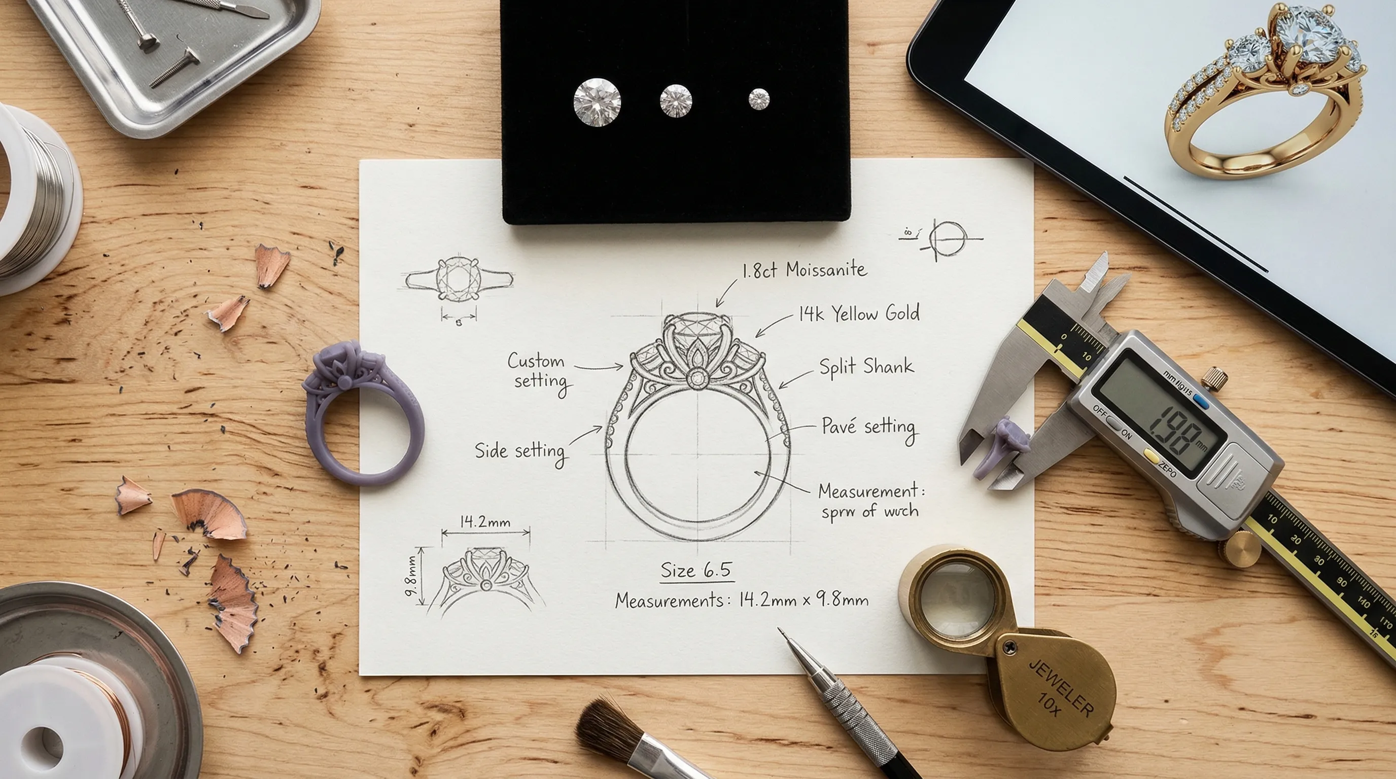 Custom jewelry design workspace
